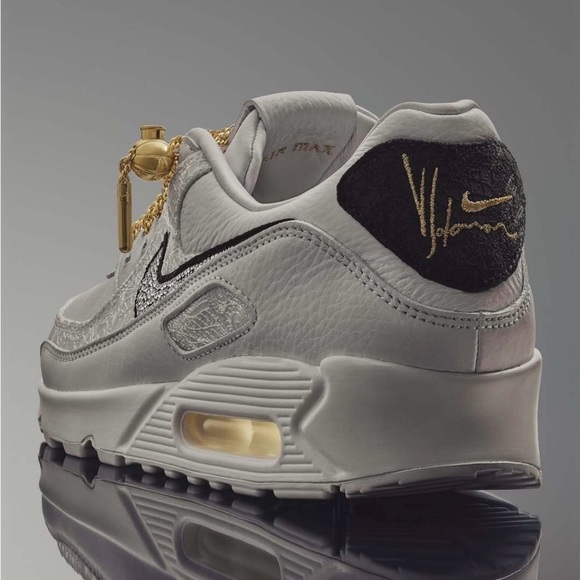 Nike (Victor Solomon) Air Max 90 ASW in White and Gold main image 4